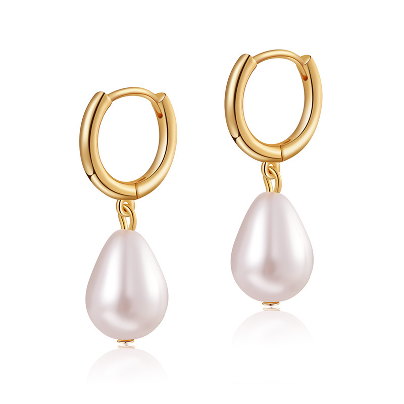 Pearl Drop Hoop Earrings