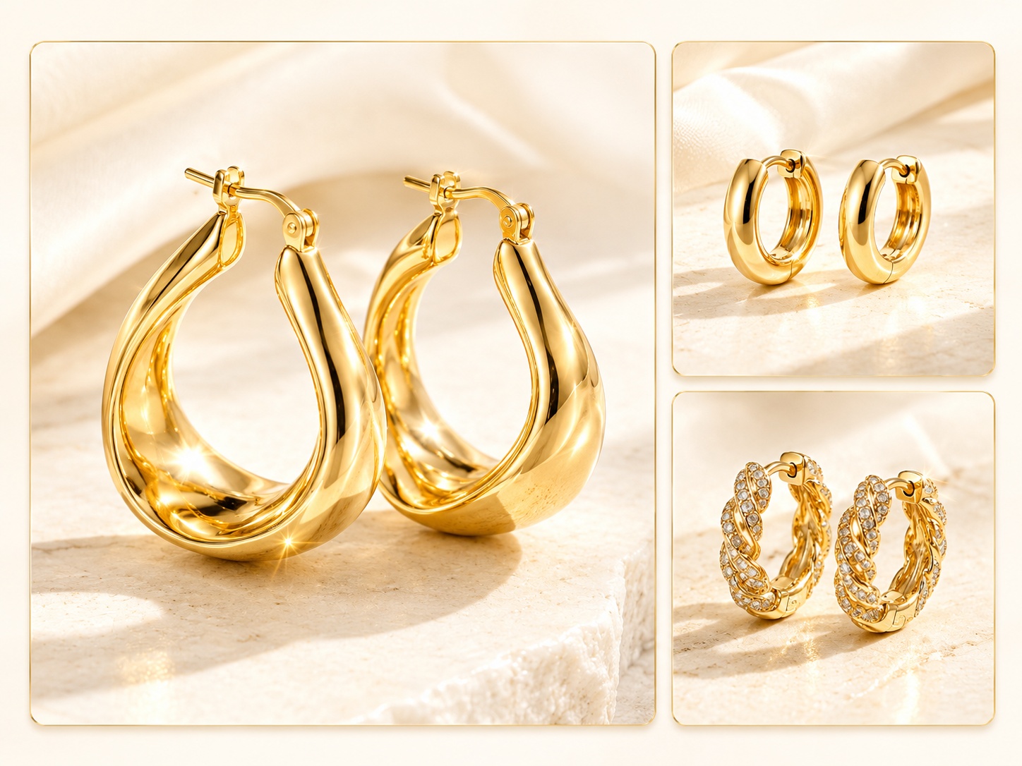Gold-plated hoop and pavé earring hero display